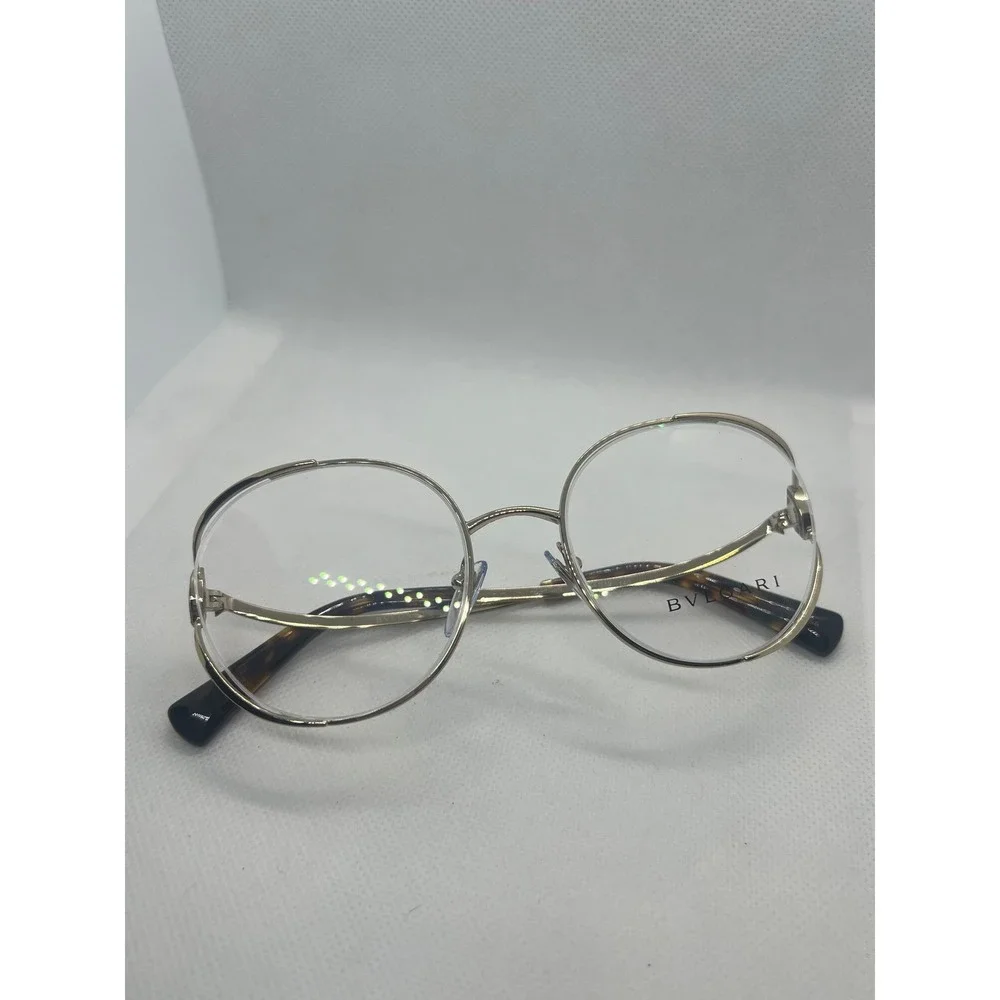 Bvlgari‎ 2245-B Pale Gold Round Eyeglasses Frames 278 54-19-140 Tortoise Tips